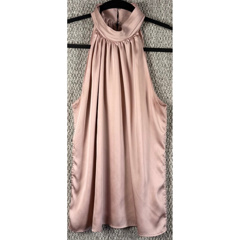 White House Black Market Satin Halter Top Tank Small Pink Pleated Sleeveless